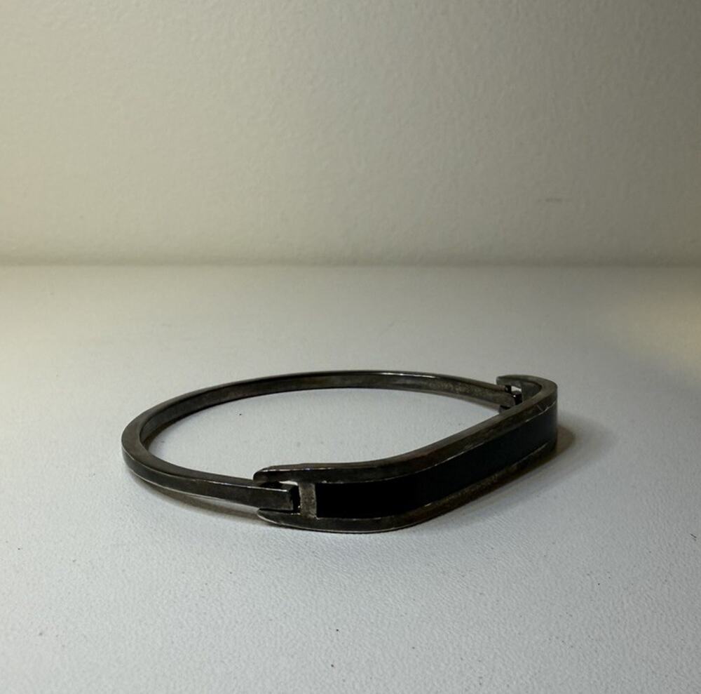 Vintage Taxco Sterling Silver Black Enamel Hinged Bracelet Mexico .925 - 13.9g